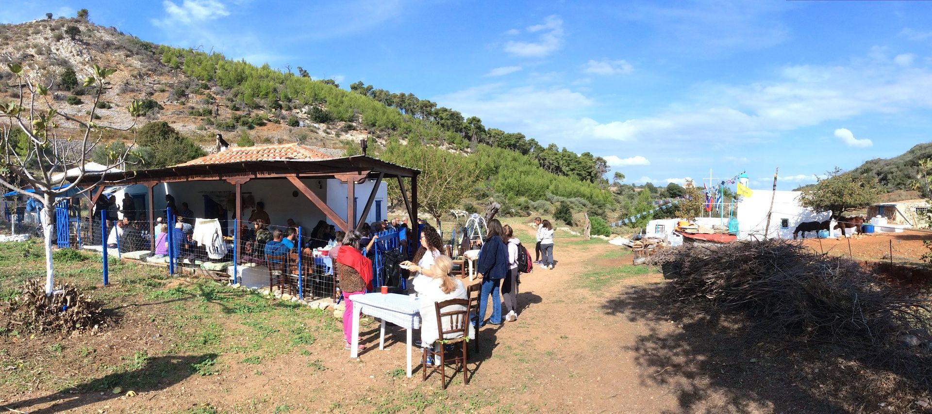 Lunch after Sunday Mass in Pevges on Hydra Island, Greece, at Saint Nicolaos Chapel, 10th October 2018.
