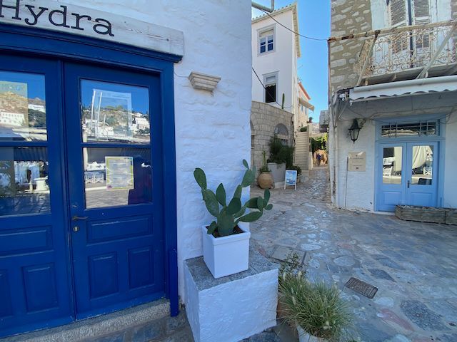 Narrow lane on Hydra Island Greece off the mule corner of the port.