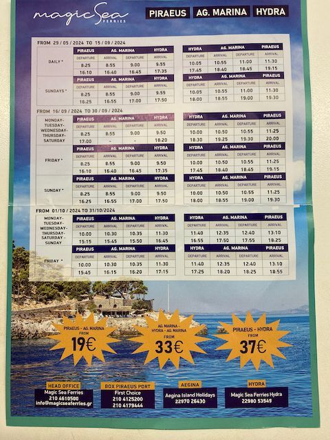 Click to enlarge to see full time table and ticket office numbers.