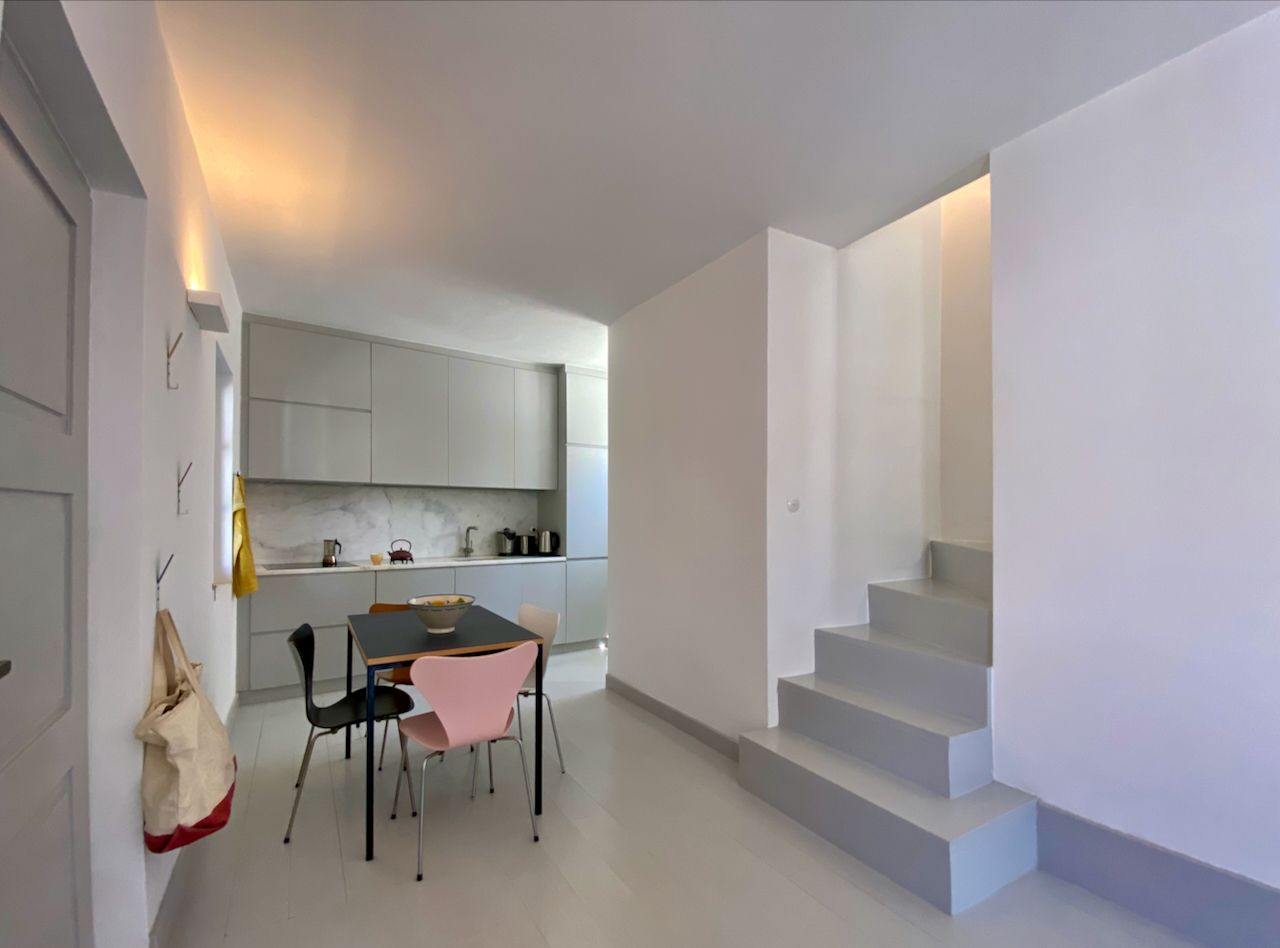 Staircase to first floor of this 2 bedroom holiday house to rent on Hydra Island Greece