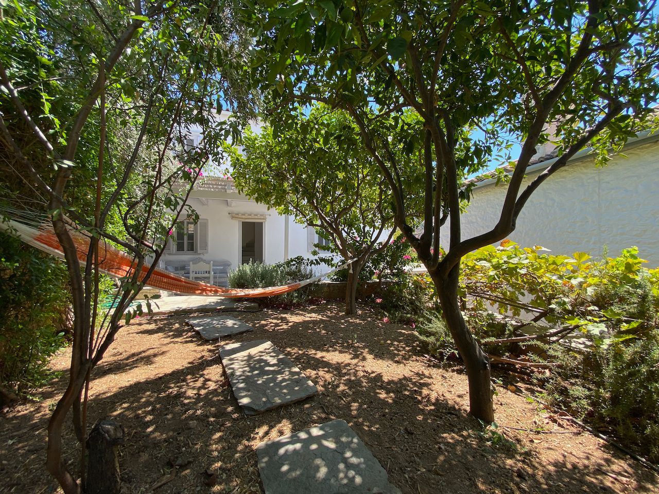 Garden of 2 bedroom holiday house rental on Hydra Island Greece