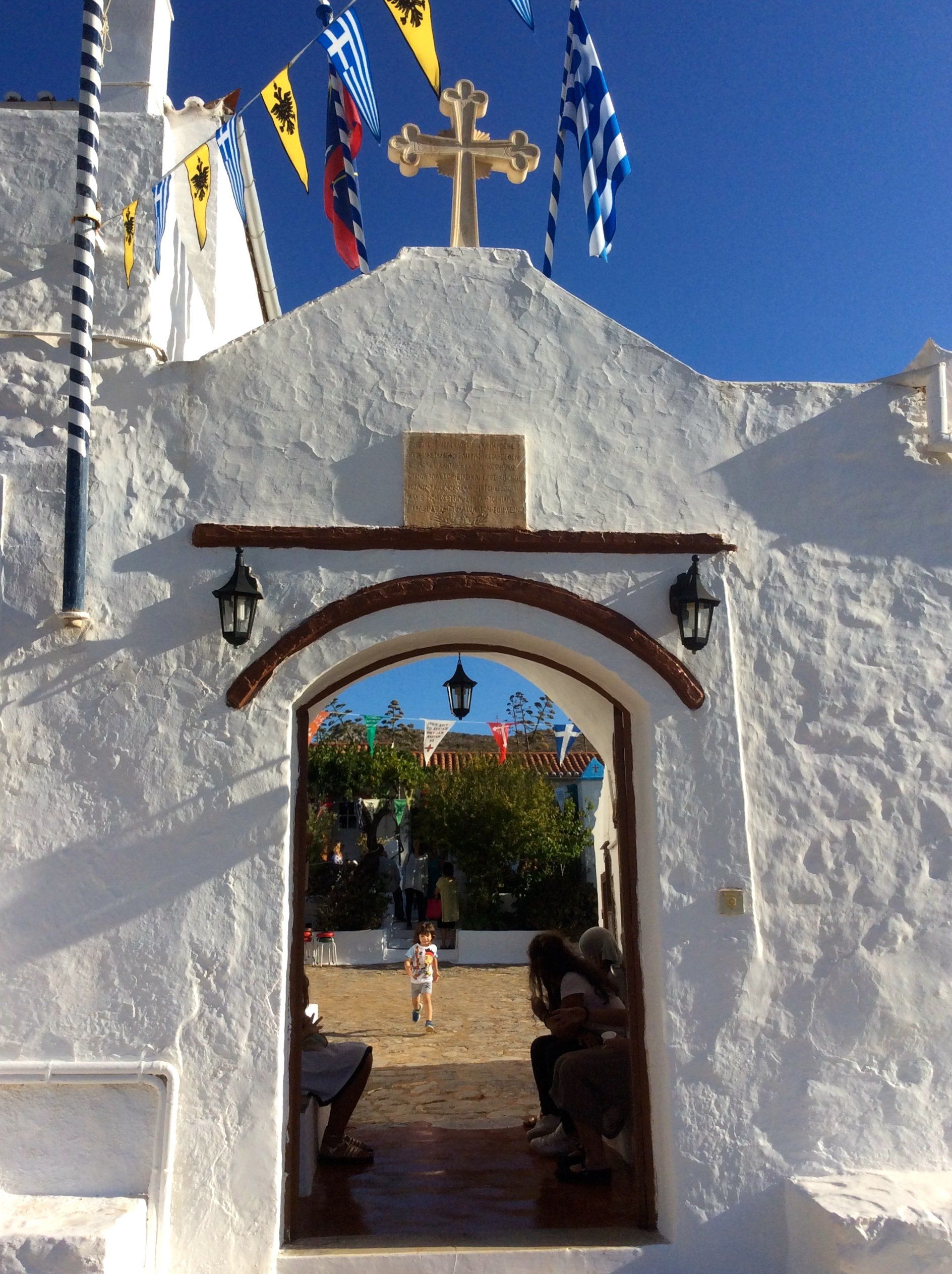 Panagia Zourva at the east end of Hydra Island Greece, walking destinations on Hydra. Name day 8th September.