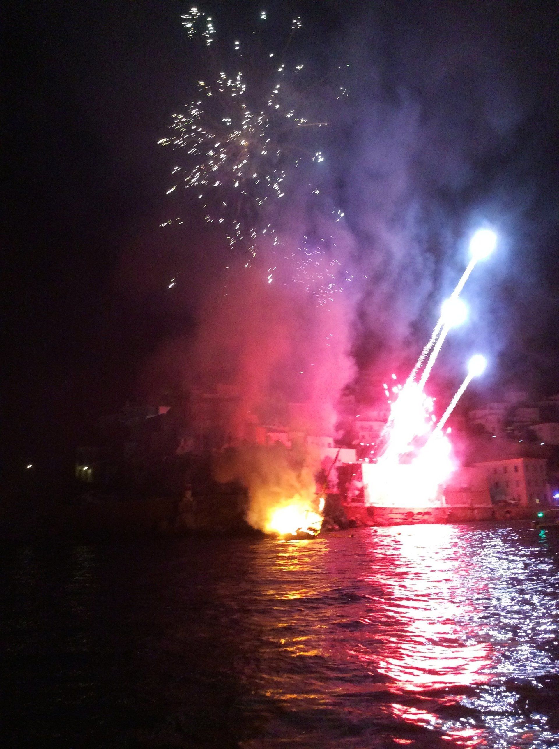 Miaoulia Festival Fireworks on Hydra Island Greece.