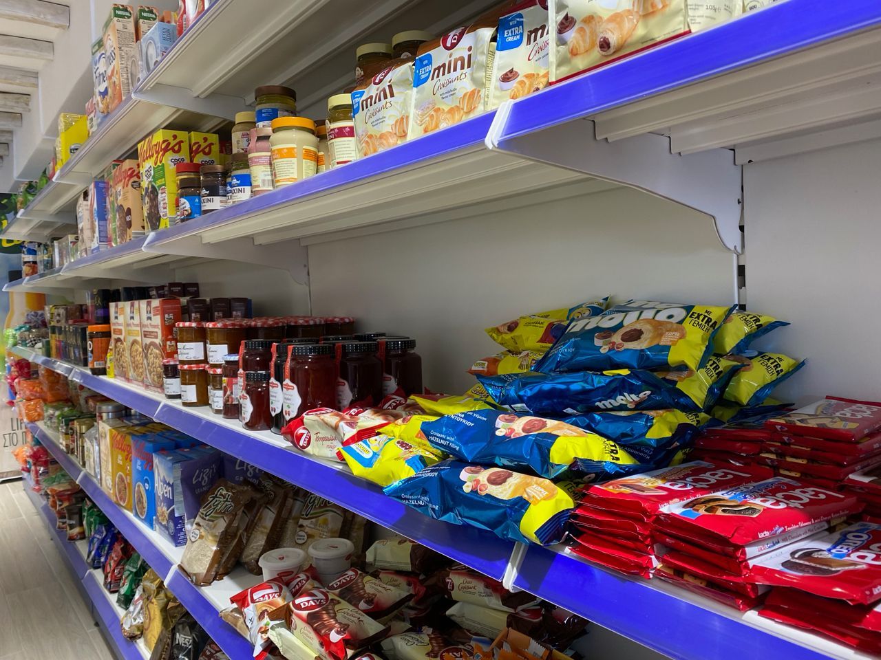 Shopping at the Maragos Supermarket on Hydra Island Greece.