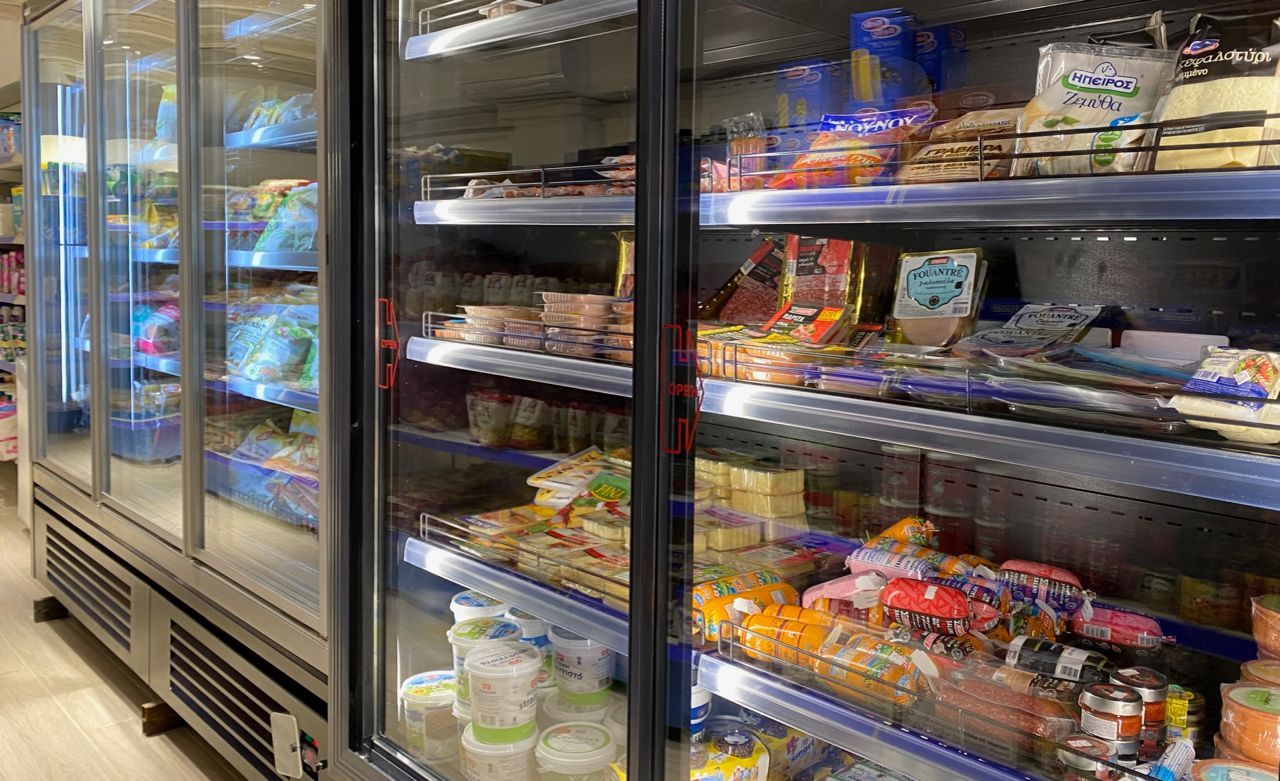 Shopping at the Maragos Supermarket on Hydra Island Greece.