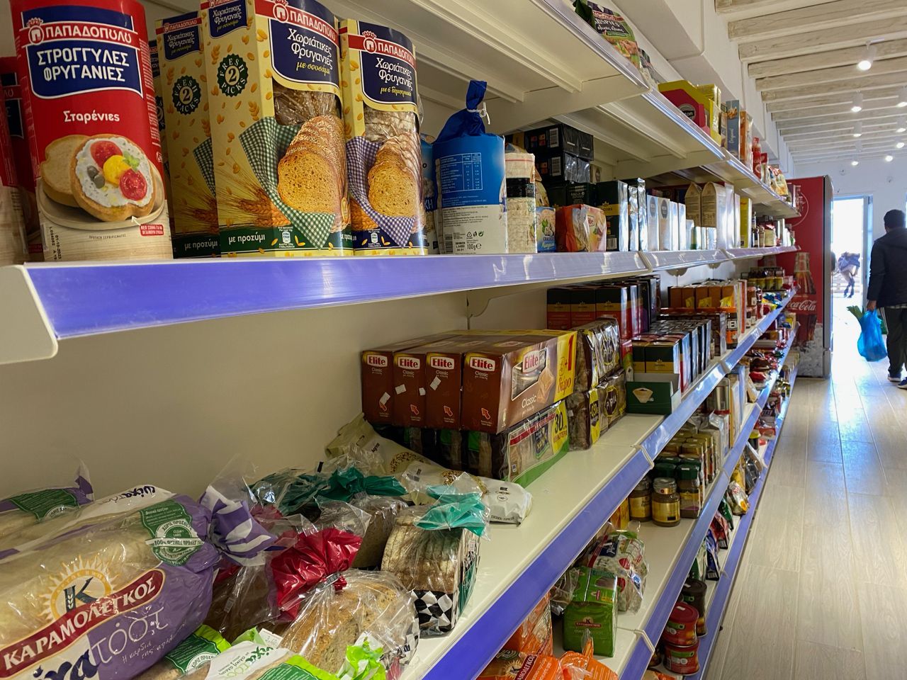 Shopping at the Maragos Supermarket on Hydra Island Greece.