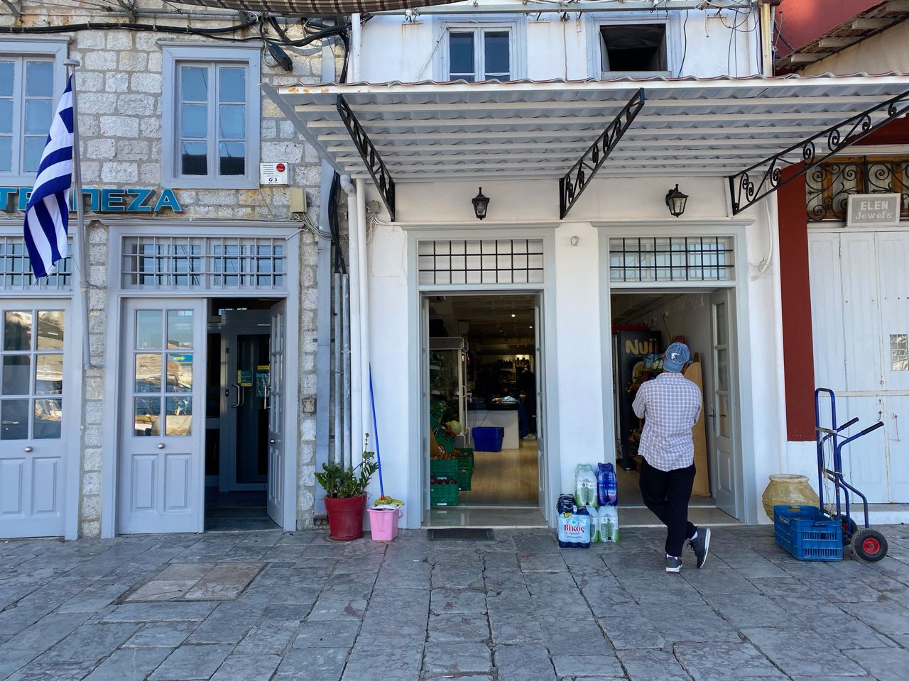 Shopping at the Maragos Supermarket on Hydra Island Greece.