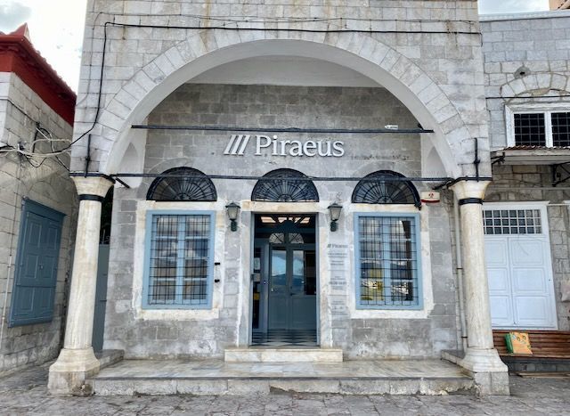 piraeus bank on hydra island greece for banking, currency exchange, mortgages, insurance