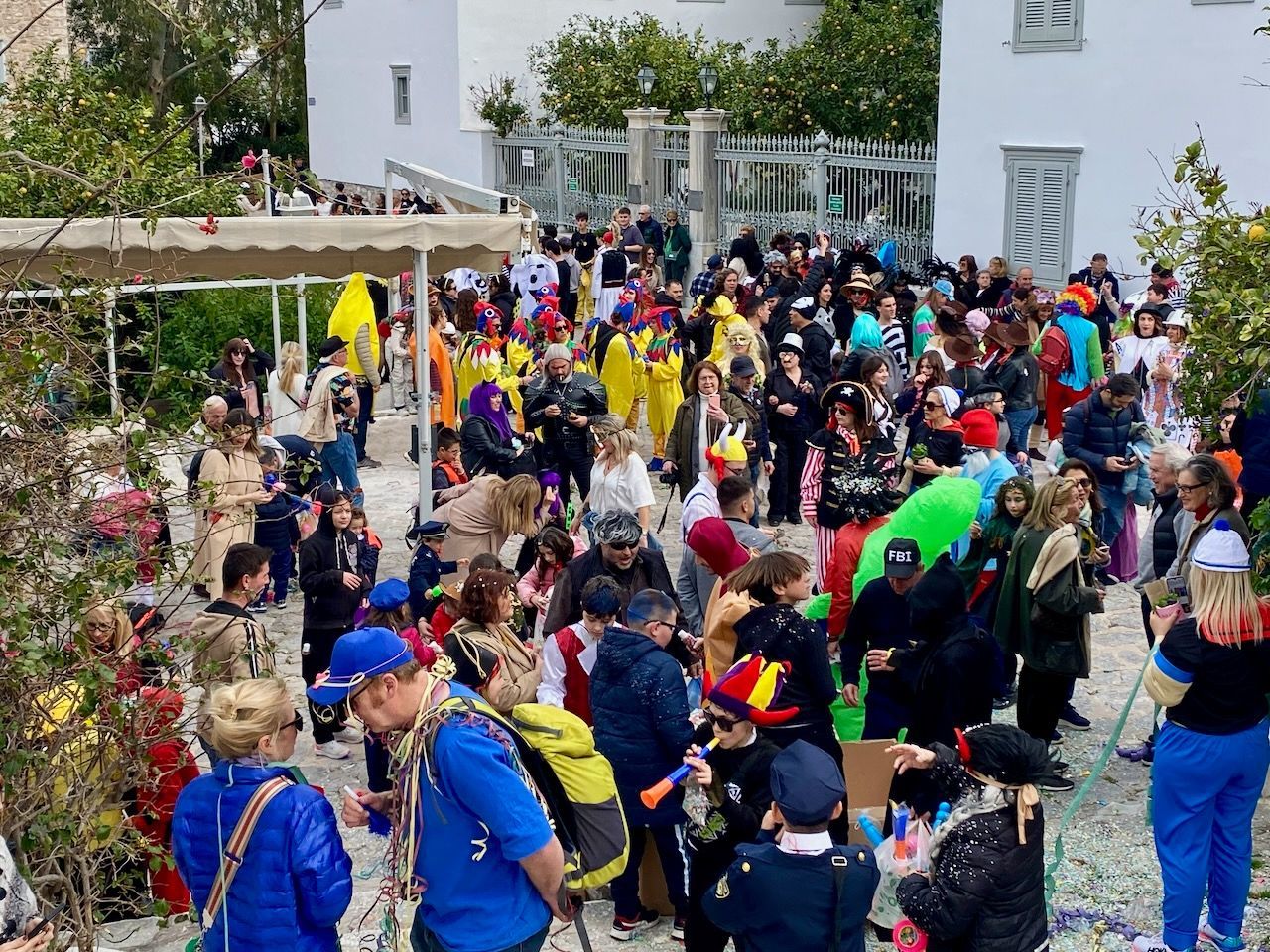 Gathering for Carnival on Hydra Island Greece for Carnival 2025