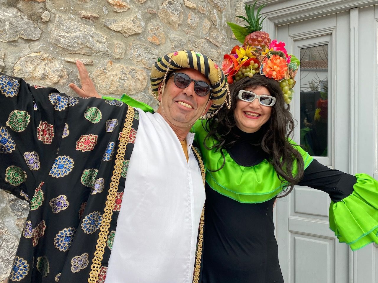 First stop at the Language School on the Carnival Parade Route on Hydra Island Greece 2025