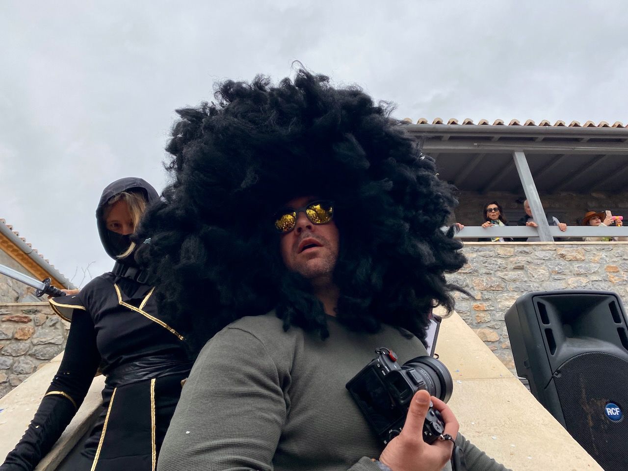 First stop at the Language School on the Carnival Parade Route on Hydra Island Greece 2025