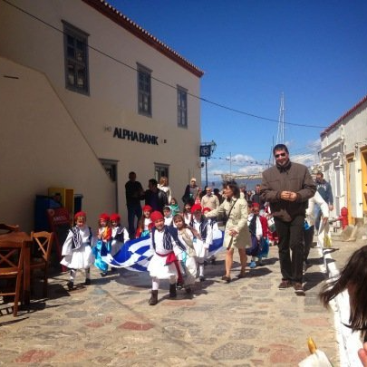 Independence Day on Hydra Island Greece.