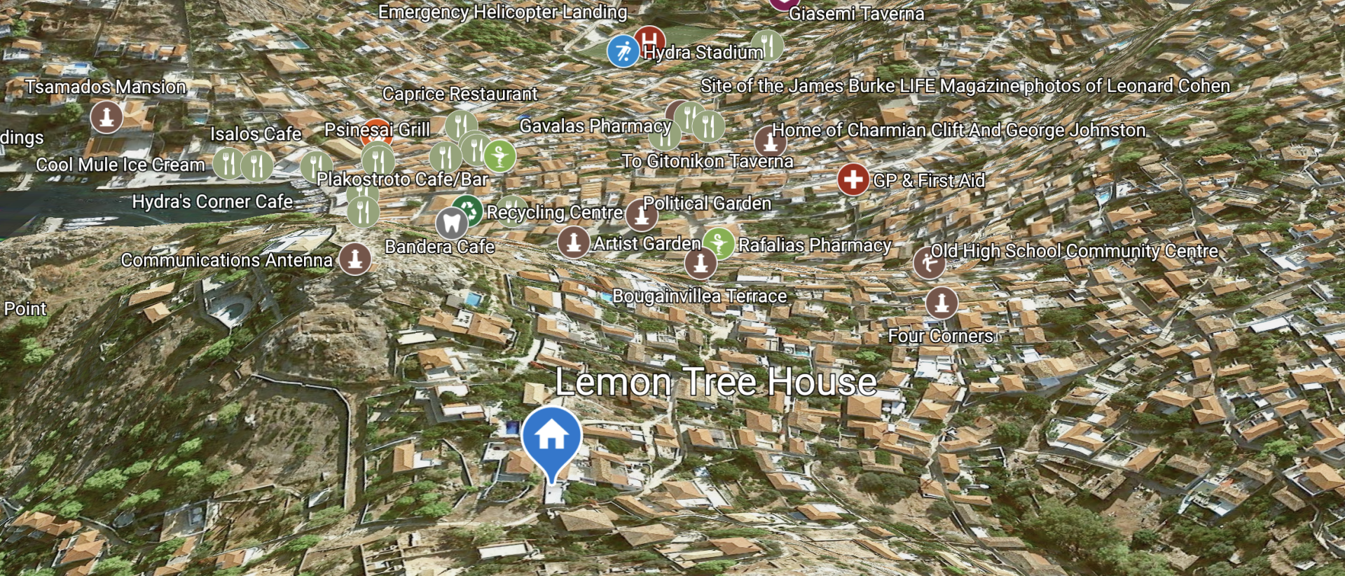 © 2020 HYDRADIRECT Location Map for Lemon Tree House on Hydra Island Greece