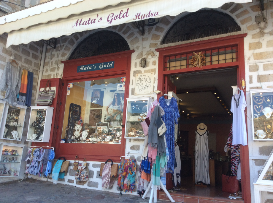 Mata Gold Storefront Mata's Gold Fashion and Jewellery on Hydra Island Greece, on the HYDRADIRECT Shops & Services pages