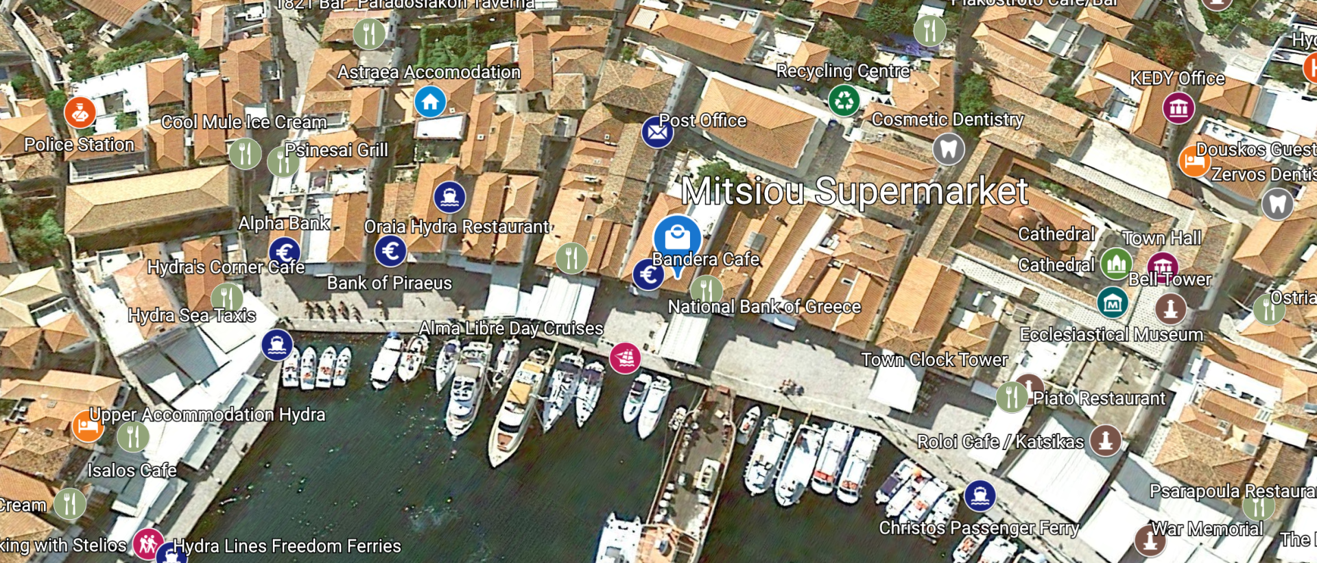 © 2020 HYDRADIRECT Map to find the Mitsiou Supermarket on the Greek Island of Hydra.