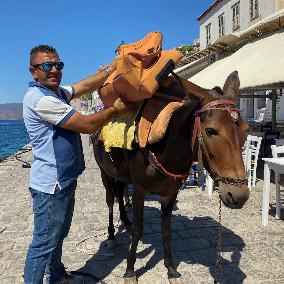 Luggage on Hydra Island Greece, how to get to the island and transport options once you are on Hydra.