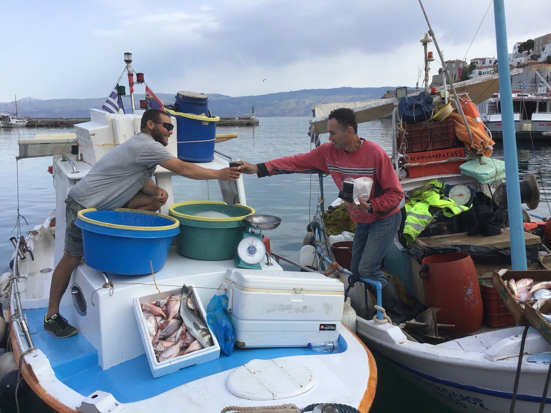The sea fishing fishermen of Hydra Island Greece.