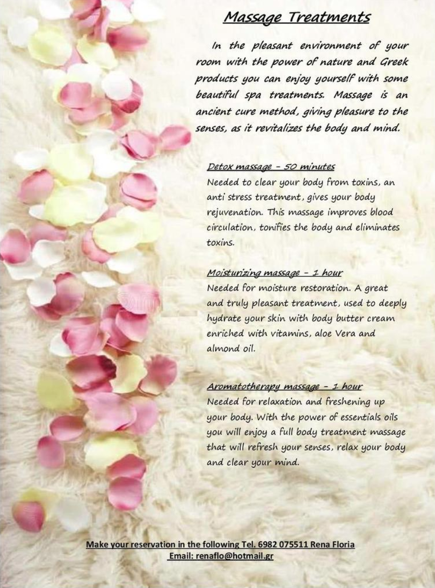 Take care of your body and mood with a therapeutic massage by Rena Floria on Hydra Island Greece.