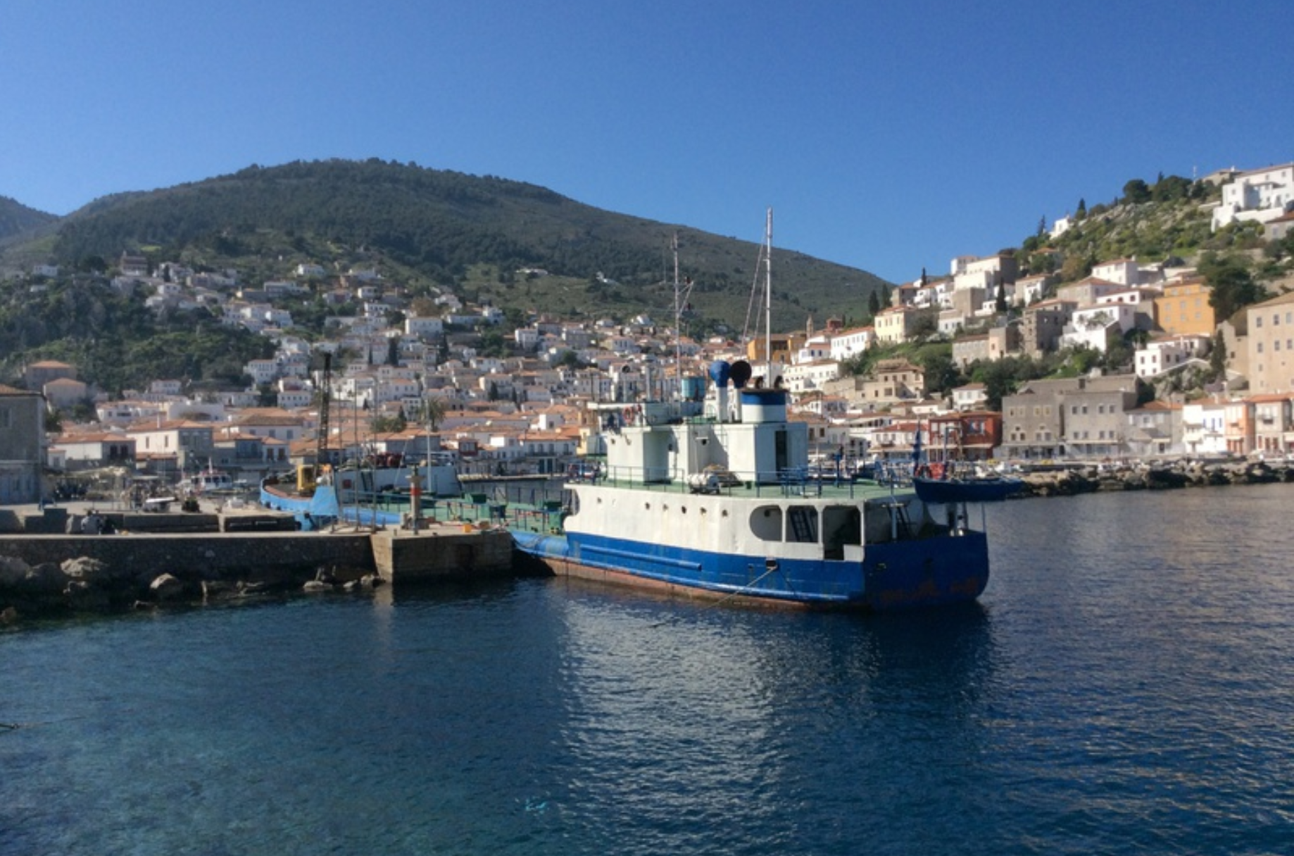 Old water supply boat for Hydra Island Greece