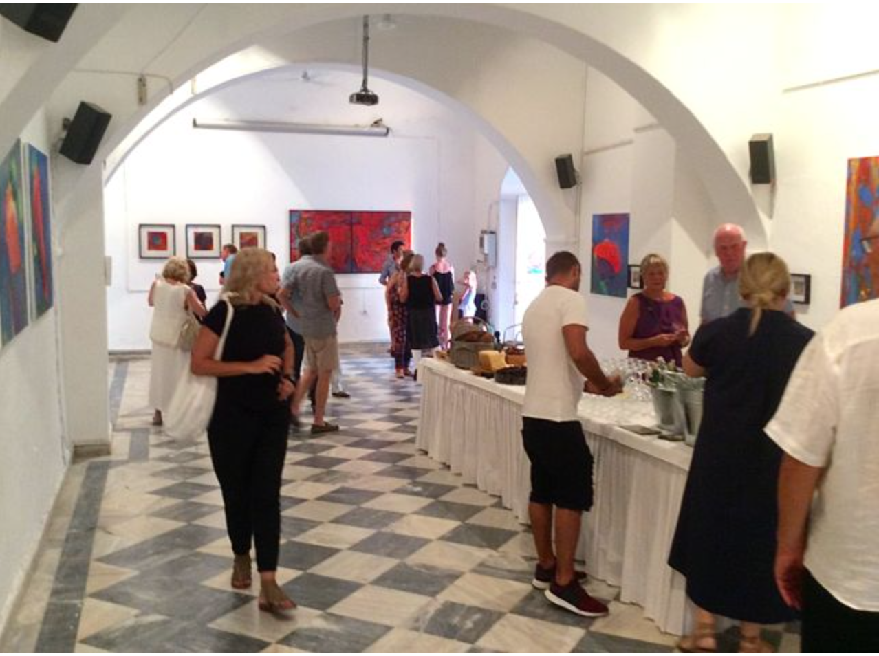 Artist Pauline Keaney exhibiting on Hydra Island Greece.