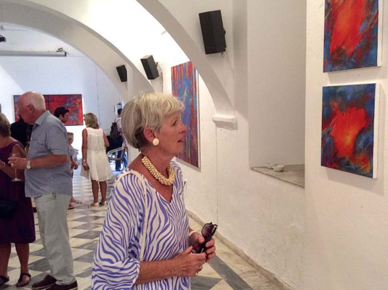 Artist Pauline Keaney exhibiting on Hydra Island Greece.