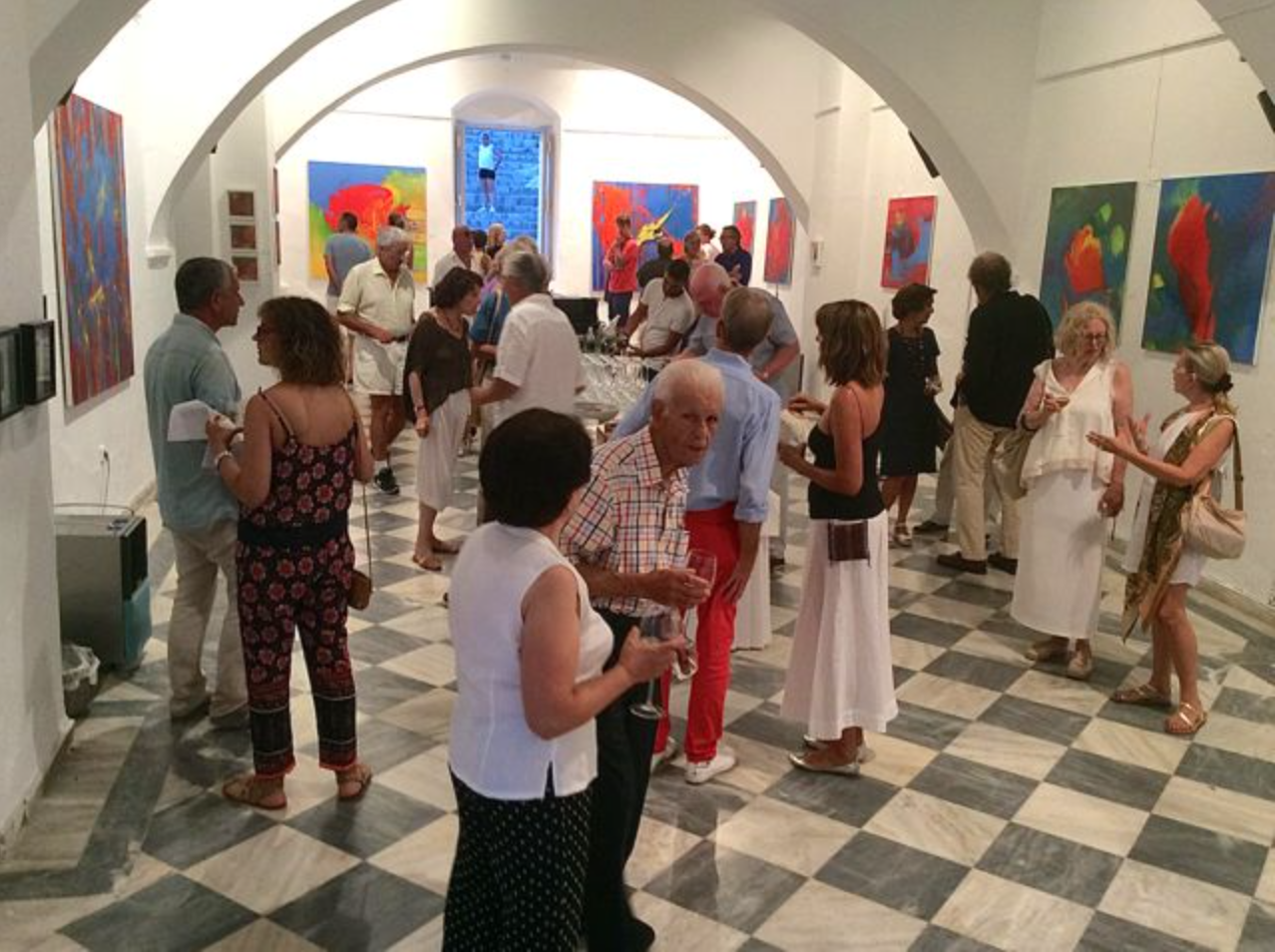 Artist Pauline Keaney exhibiting on Hydra Island Greece.