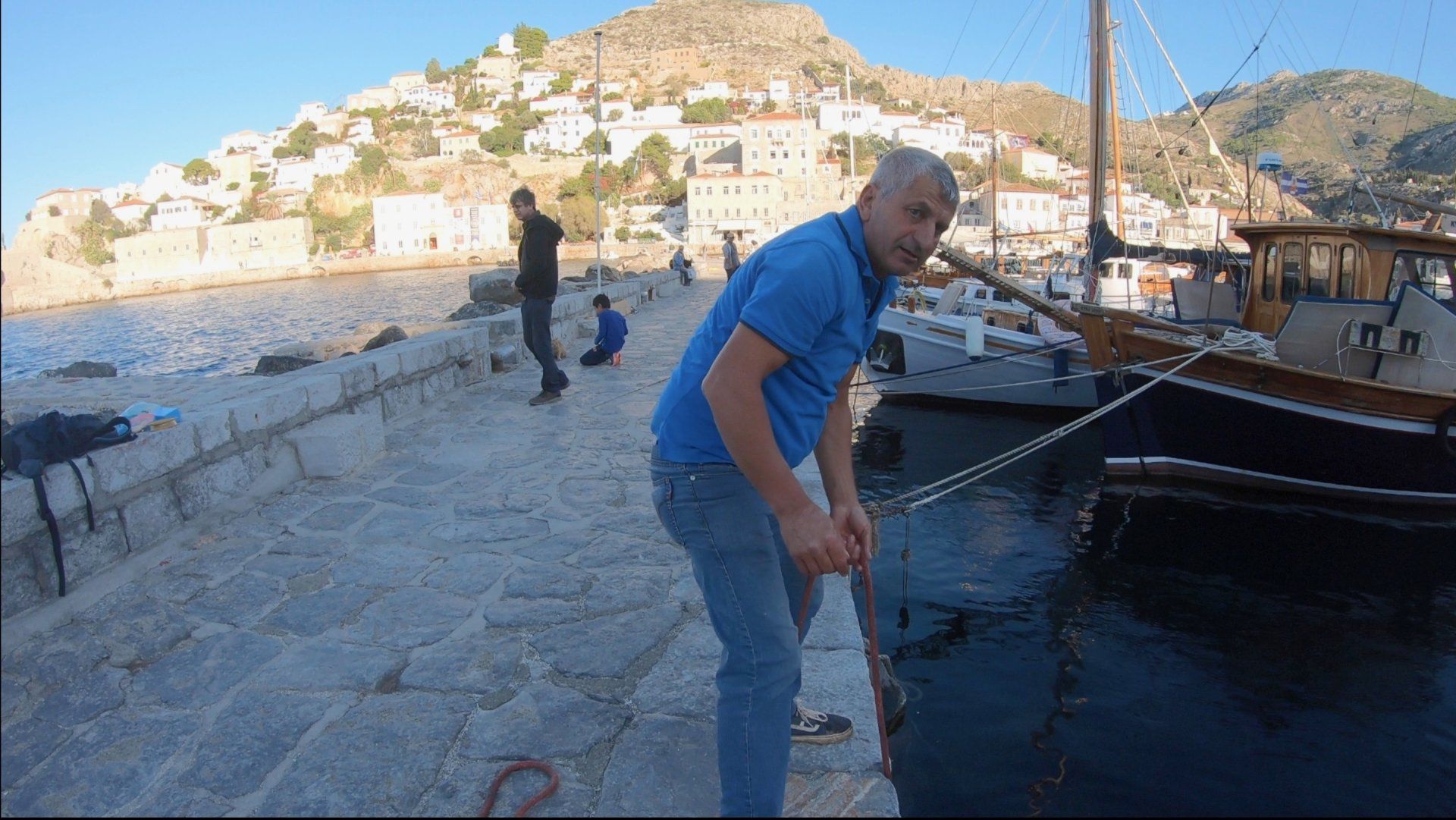 Oct 31 2020 Cleanup operation of seabed rubbish in Hydra Harbour on Hydra Island Greece.