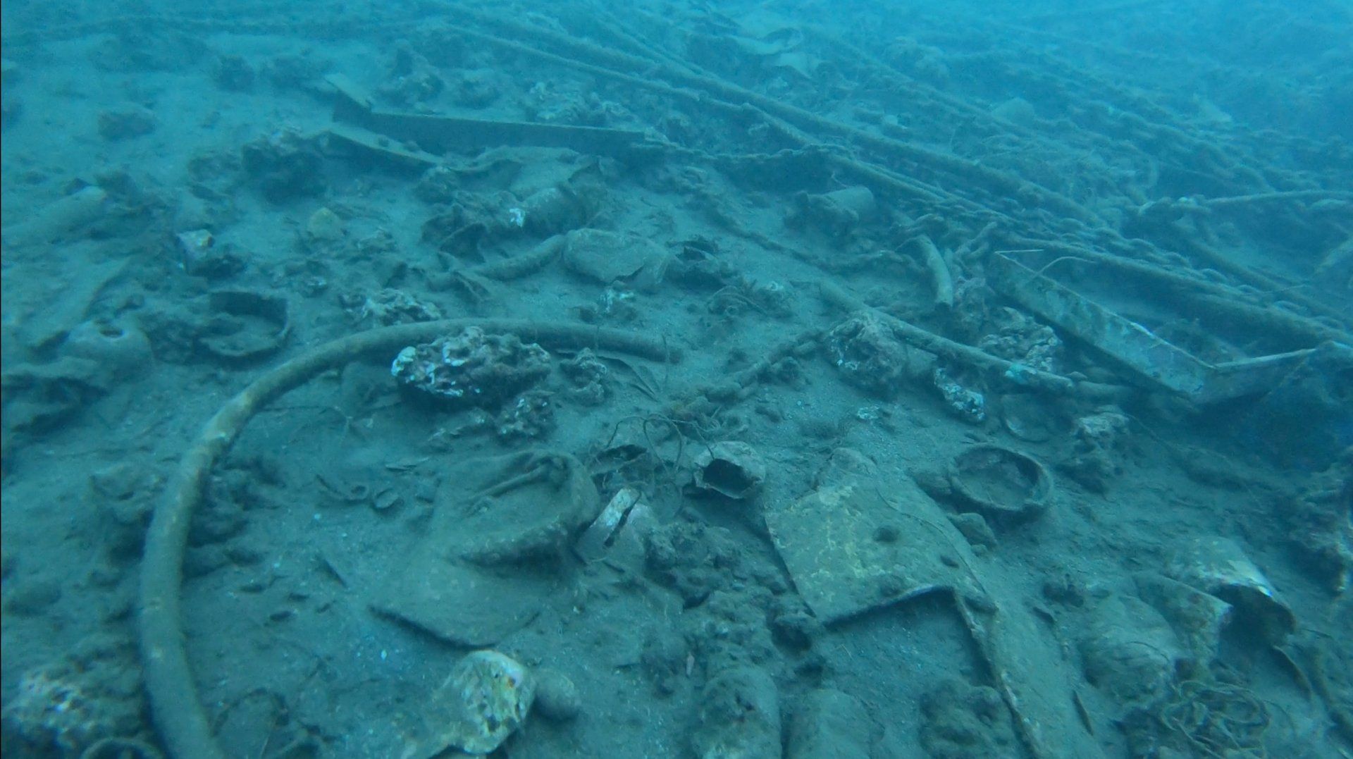Oct 31 2020 Cleanup operation of seabed rubbish in Hydra Harbour on Hydra Island Greece.