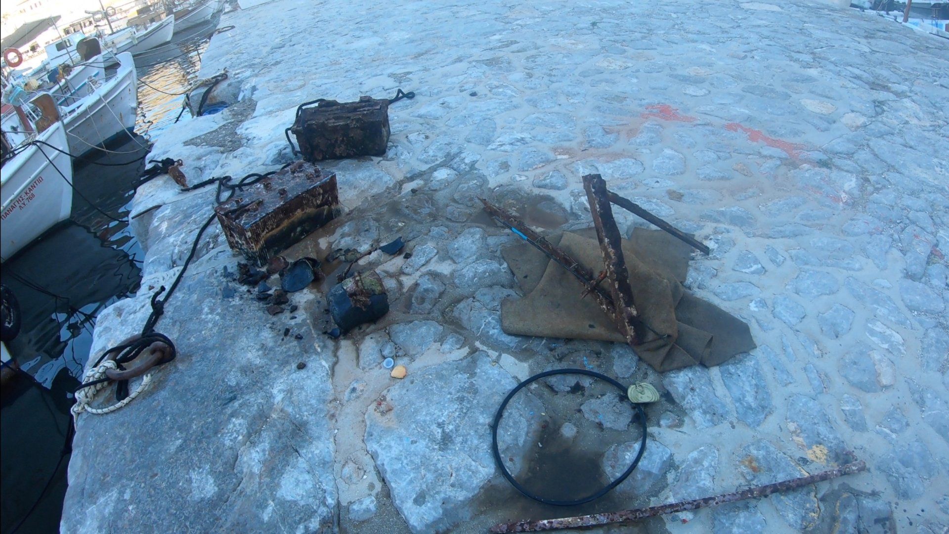 Oct 31 2020 Cleanup operation of seabed rubbish in Hydra Harbour on Hydra Island Greece.