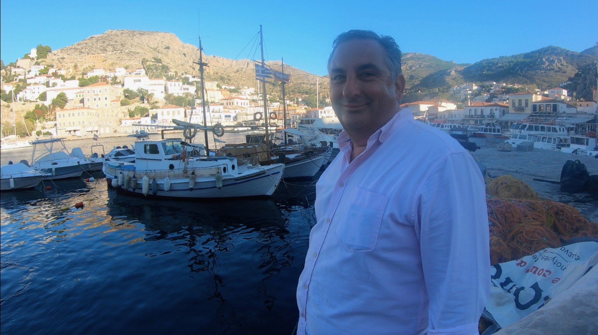 Oct 31 2020 Cleanup operation of seabed rubbish in Hydra Harbour on Hydra Island Greece.