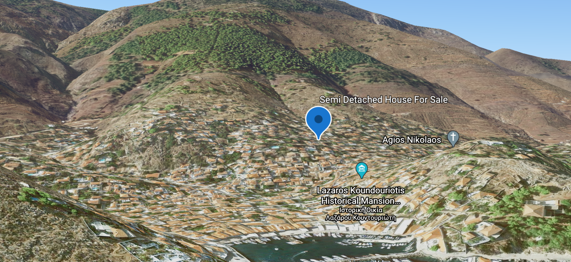 Location of Semi-Detached house for sale on Hydra Island Greece sole agent Hydradirect