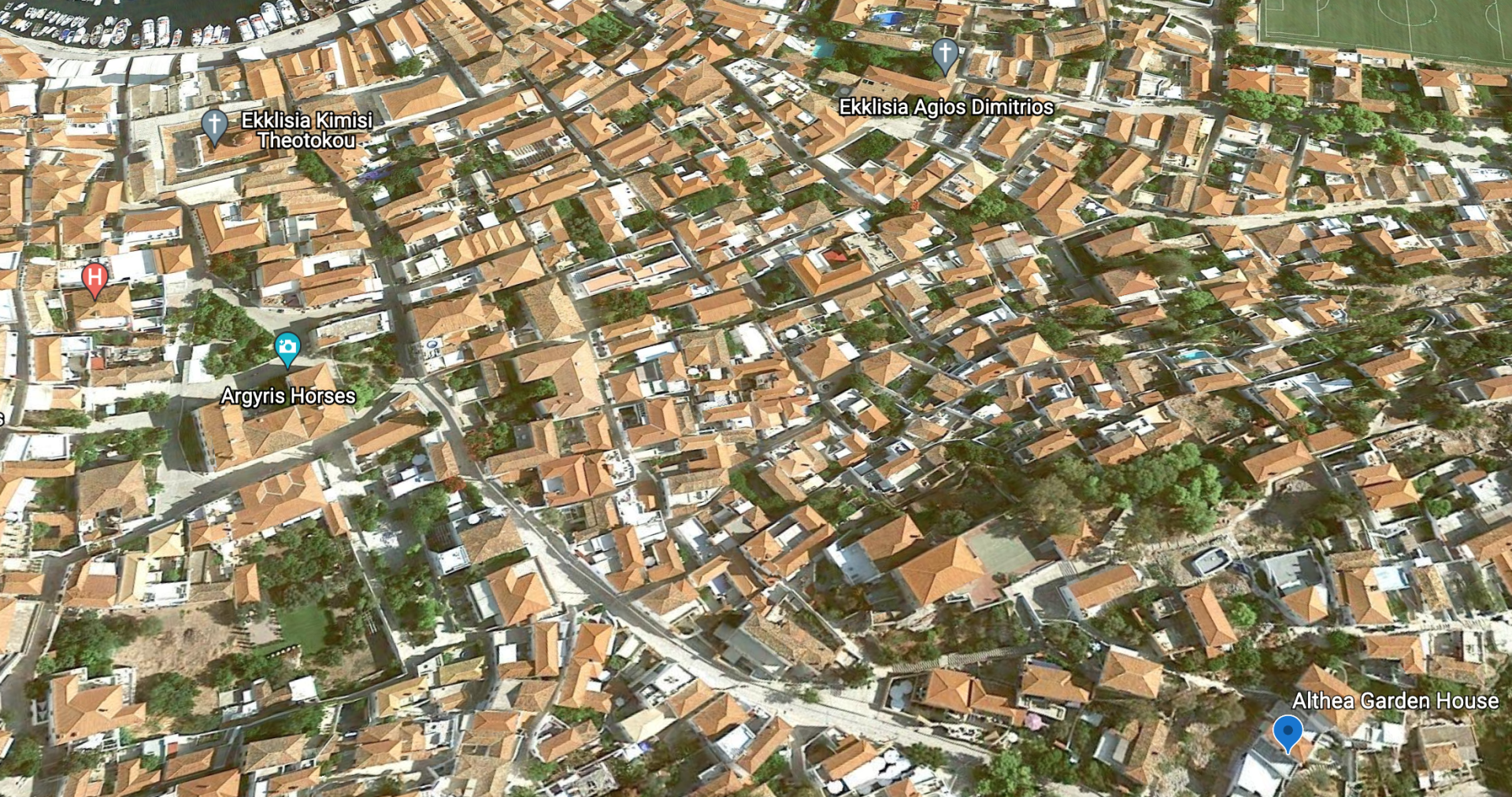 © 2020 HYDRADIRECT Location Map for Althea Garden House on Hydra Island Greece