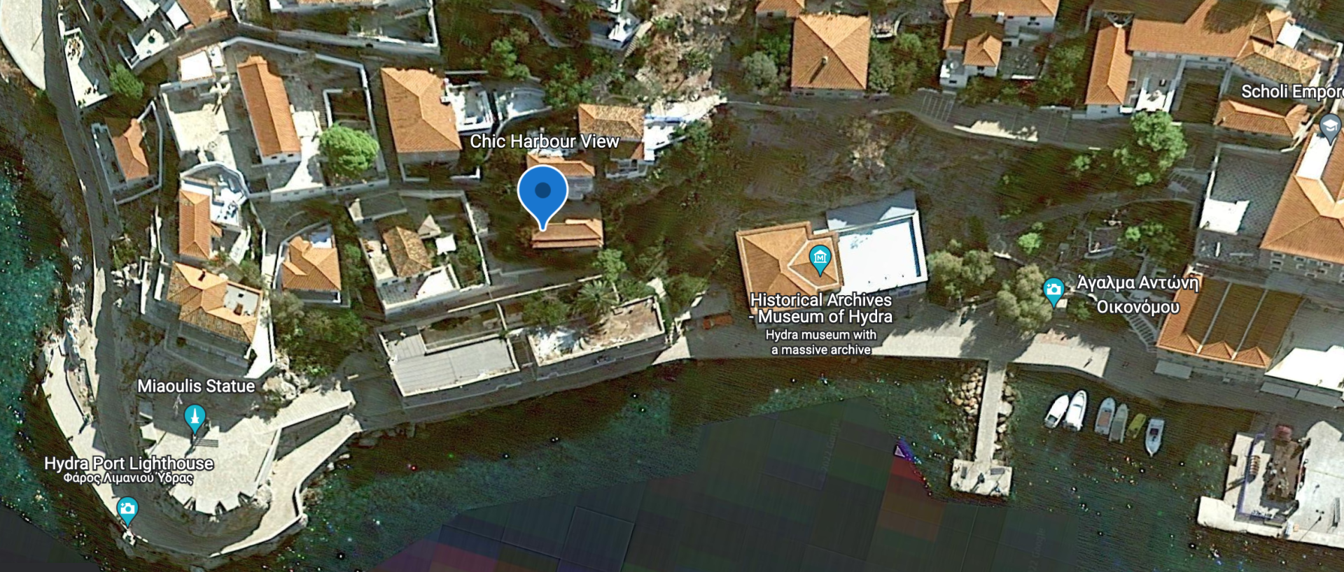 Location Map for Chic Harbour View on Hydra Island Greece