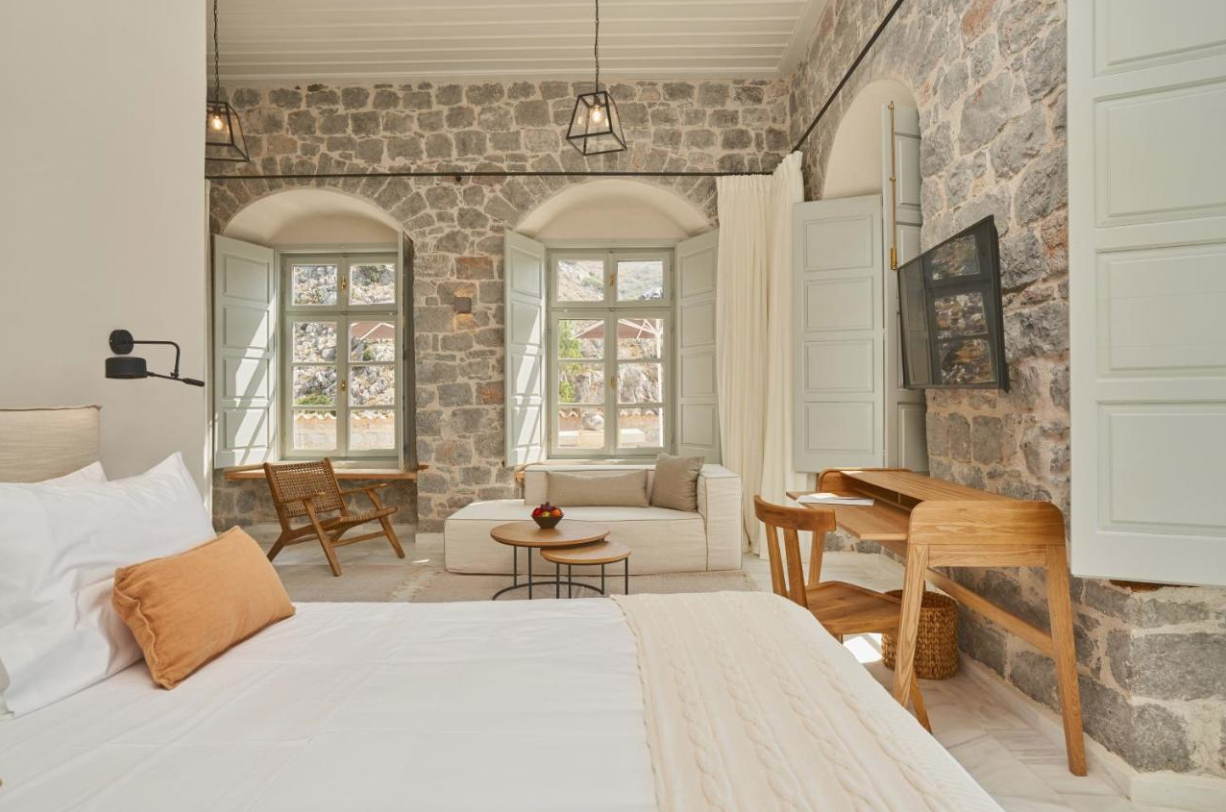 The deluxe Mandraki Beach Resort hotel, Hydra Island Greece