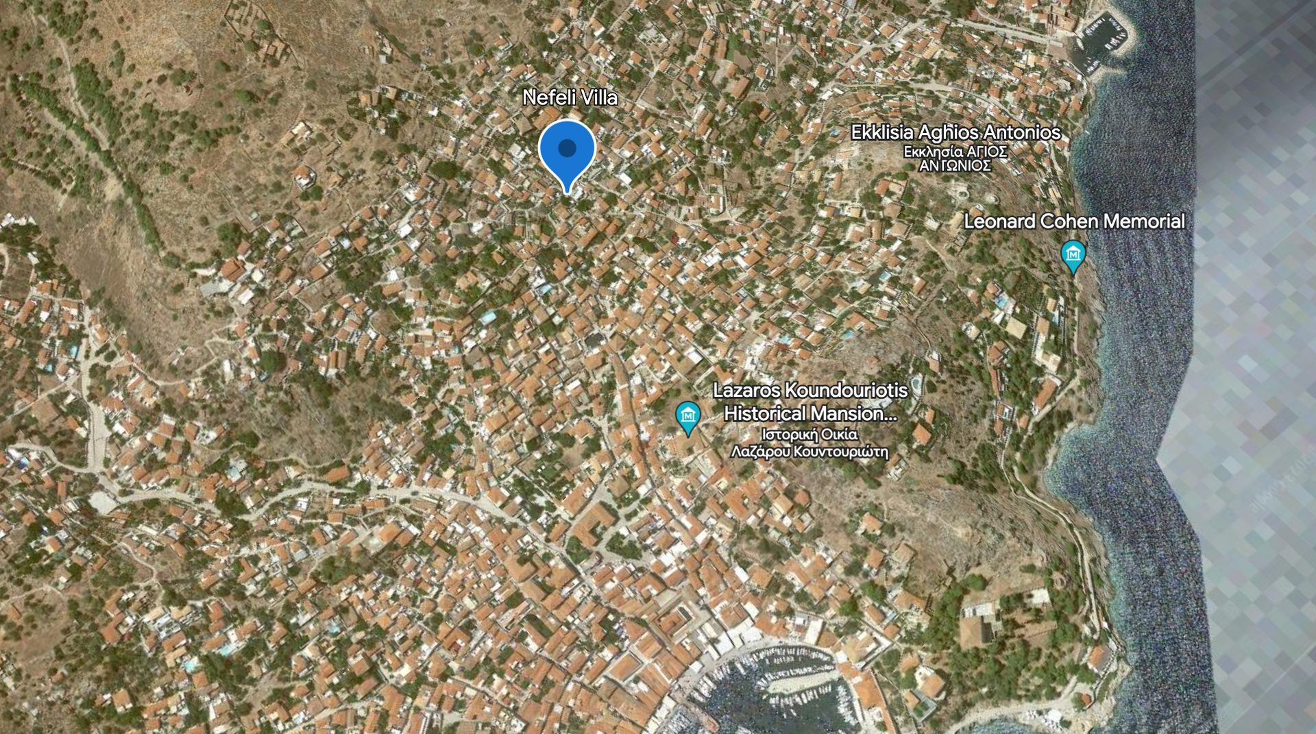 Location Map for Nefeli Villa on Hydra Island Greece