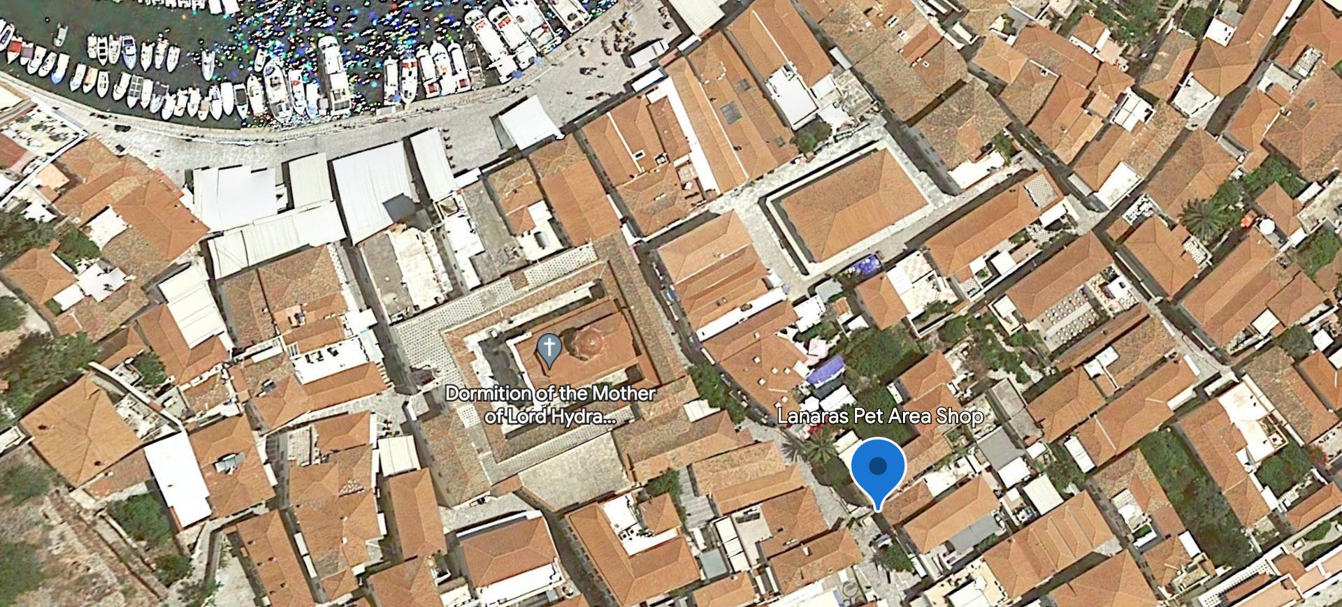 © 2020 HYDRADIRECT Map to find the Lanaras pet shop on the Greek Island of Hydra.