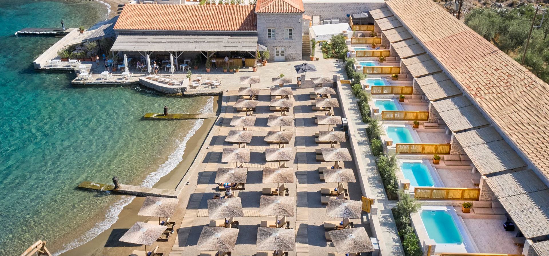 Mandraki Resort beach on Hydra Island Greece