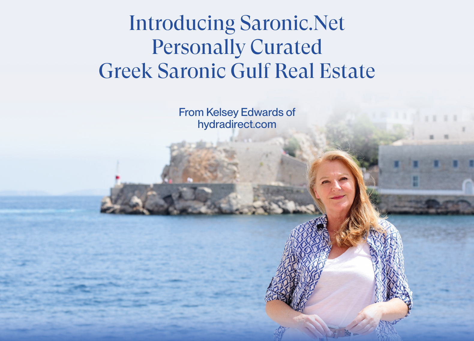 Your English real estate agent, Kelsey Edwards with property for sale in Greece: Hydra, Poros, Aegina, Spetses and real estate in the Greek Saronic Gulf including the Peloponnese mainland.