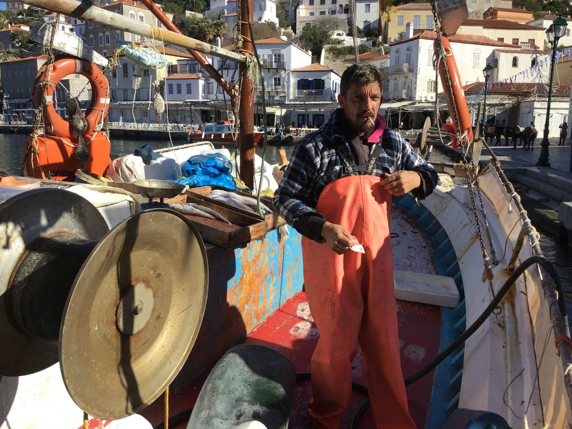 The sea fishing fishermen of Hydra Island Greece.