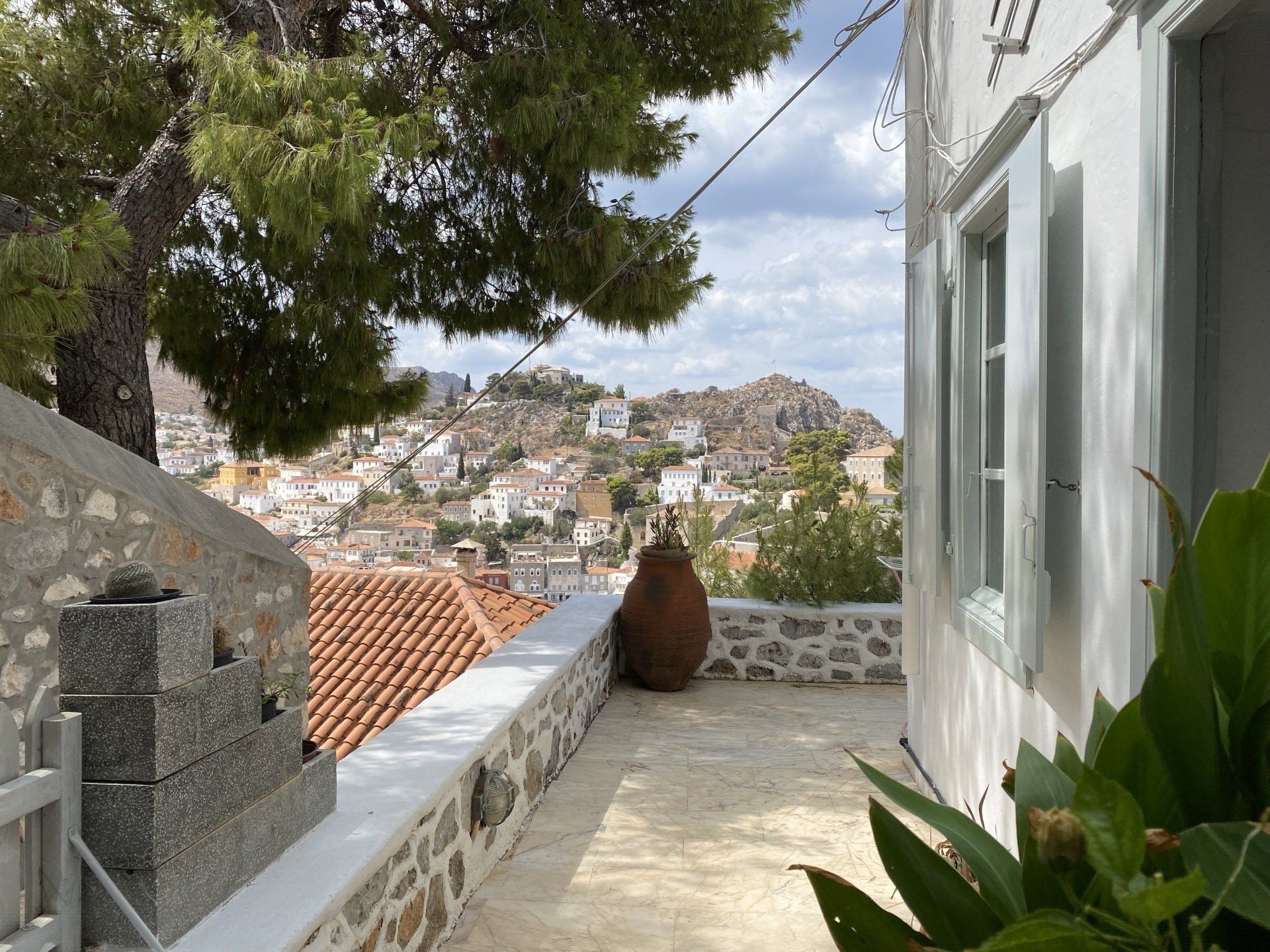 Apartment for sale overlooking Hydra harbour on Hydra Island, Greece.