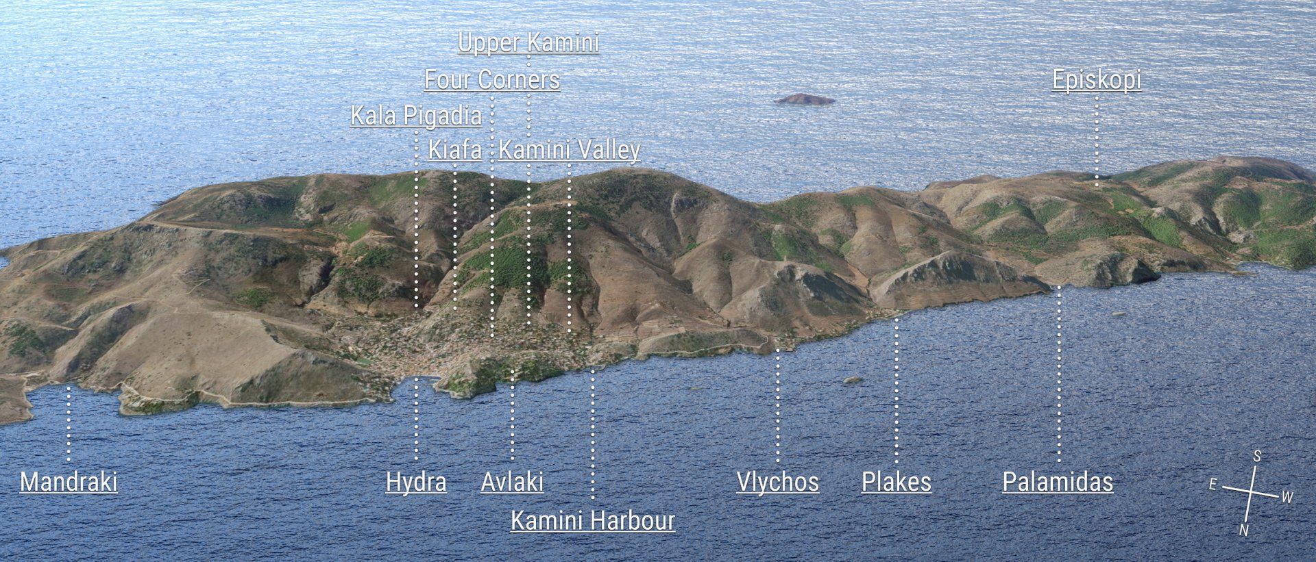 © 2020 HYDRADIRECT Map of the Towns & Villages of Hydra Island Greece