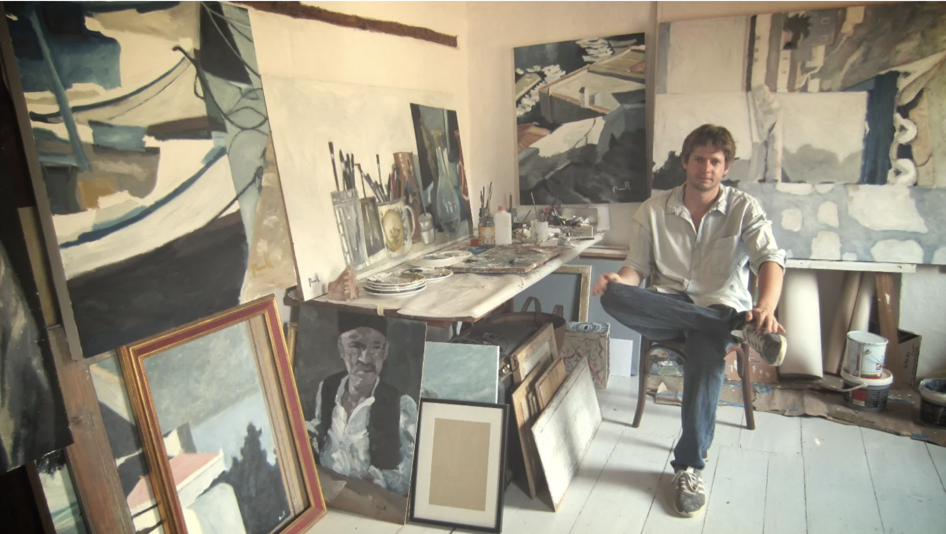 Tom in his studio Artist Tom Powell - Artists on Hydra Island Greece