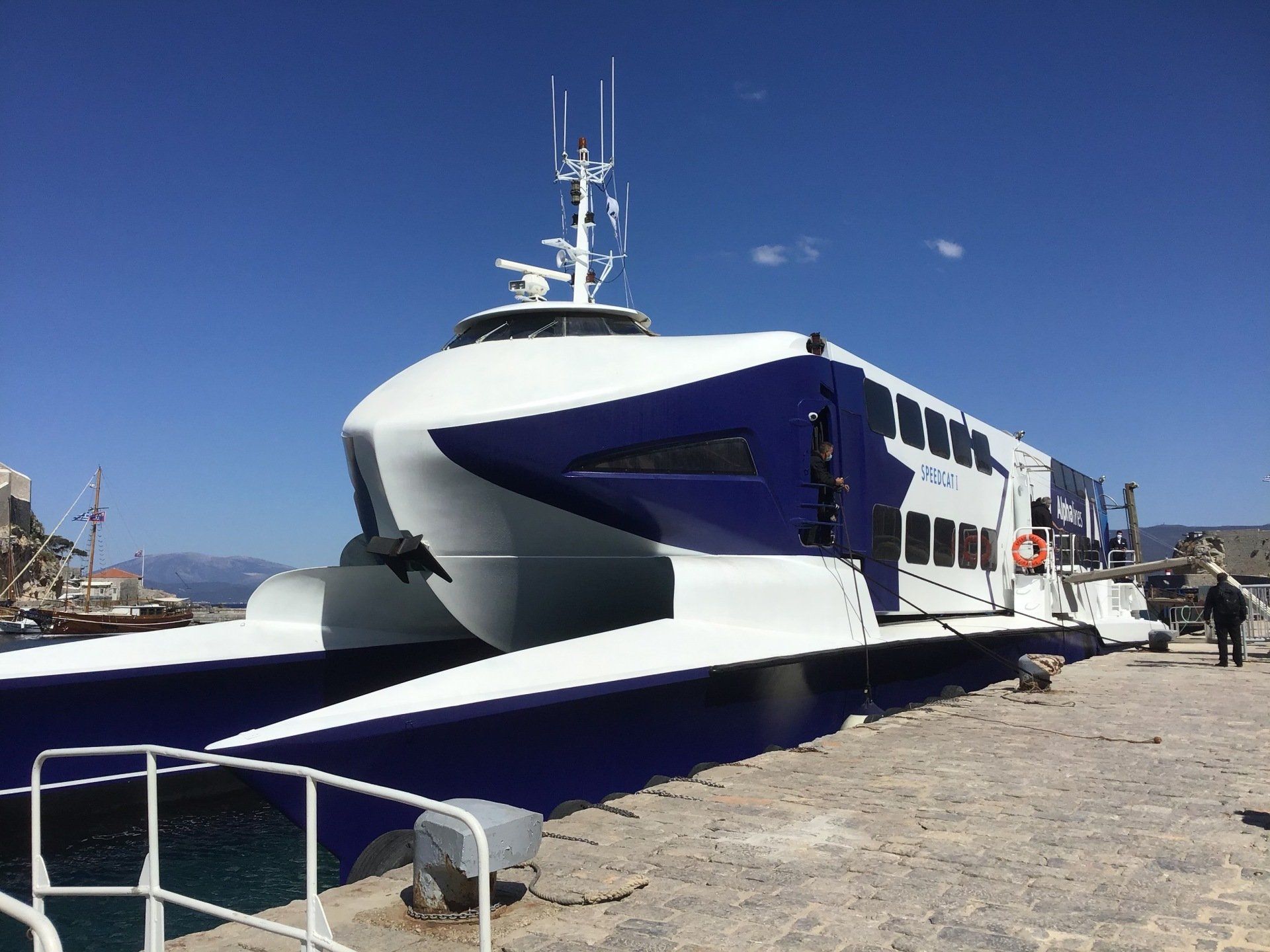 Alpha Lines Passenger Catamaran Service between Piraeus Athens and Hydra Island Greece.