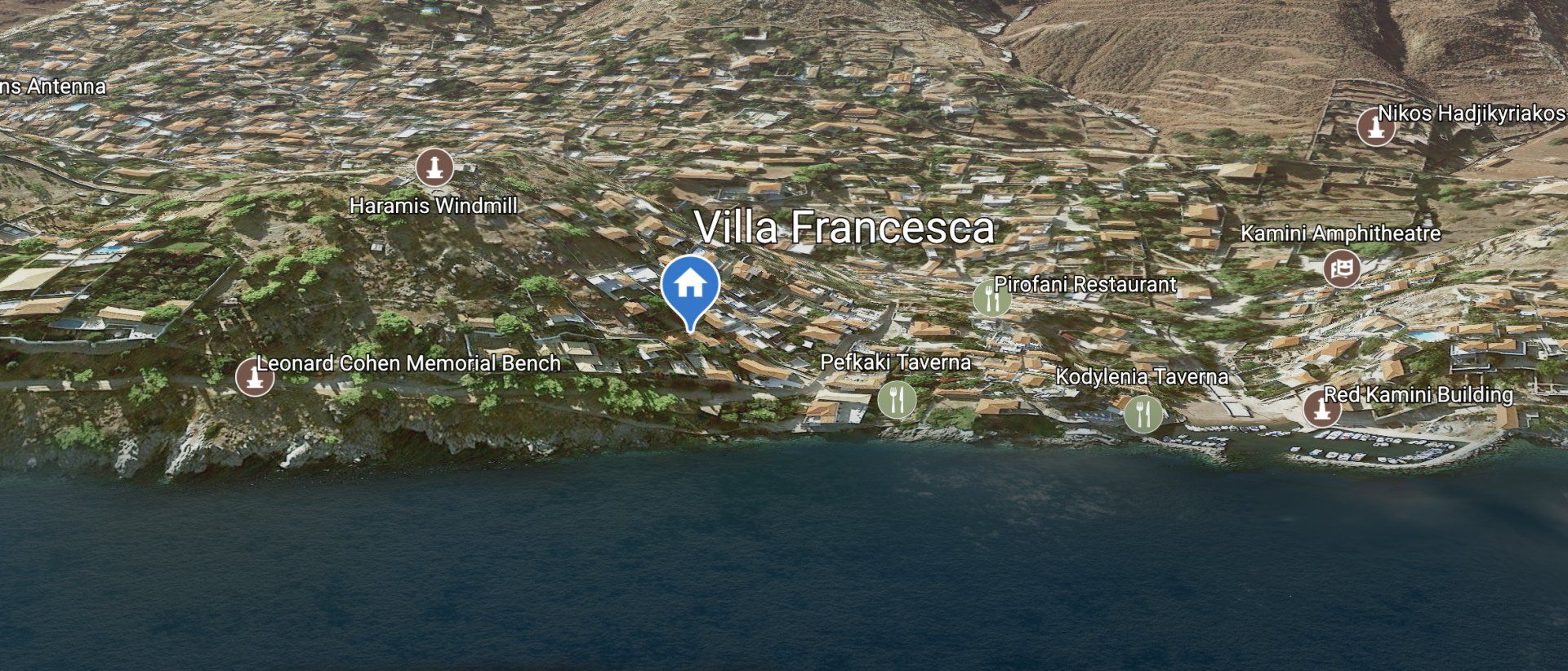 © 2020 HYDRADIRECT Location Map for Villa Francesca on Hydra Island Greece