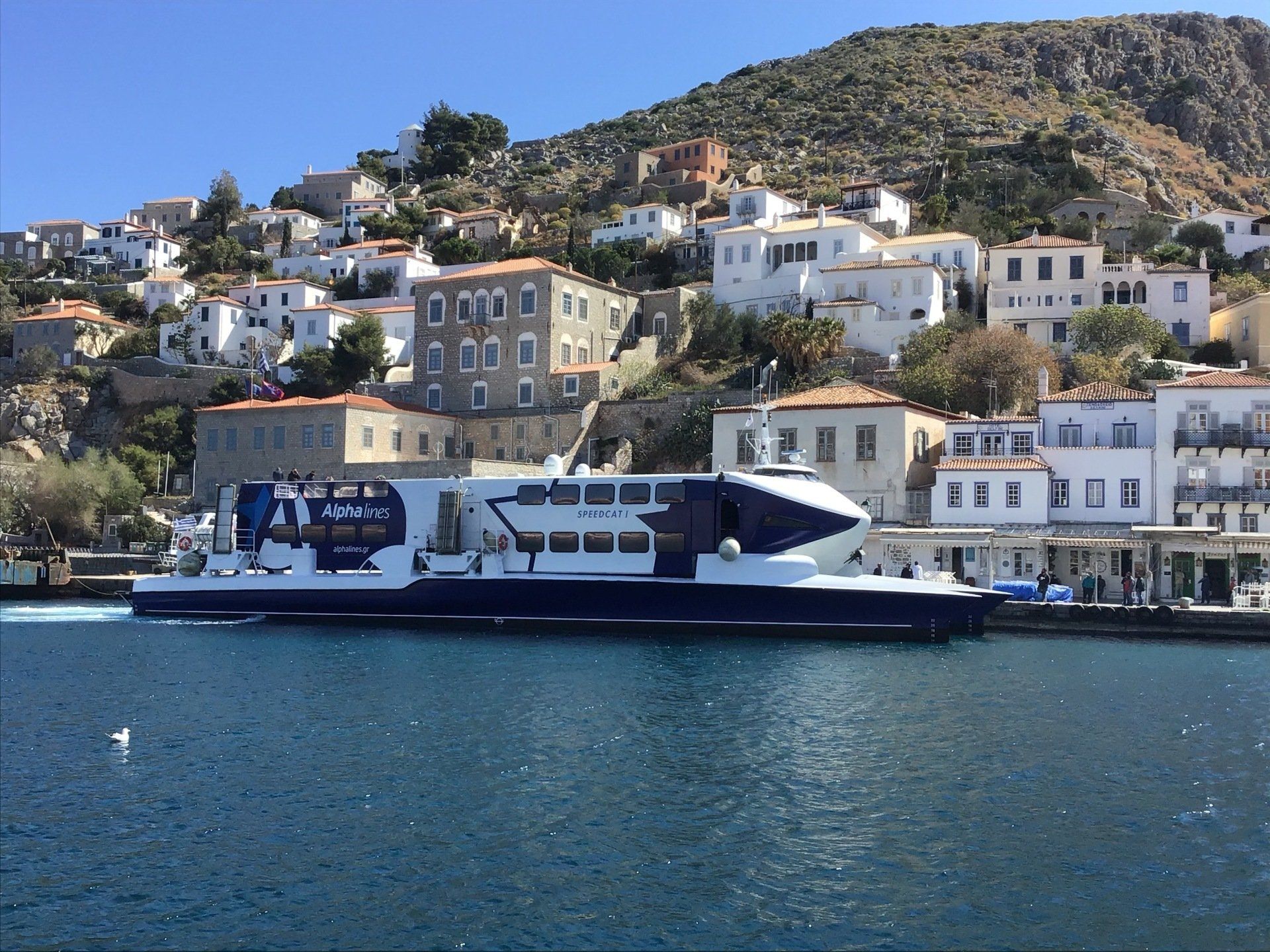 Alpha Lines Passenger Catamaran Service between Piraeus Athens and Hydra Island Greece.