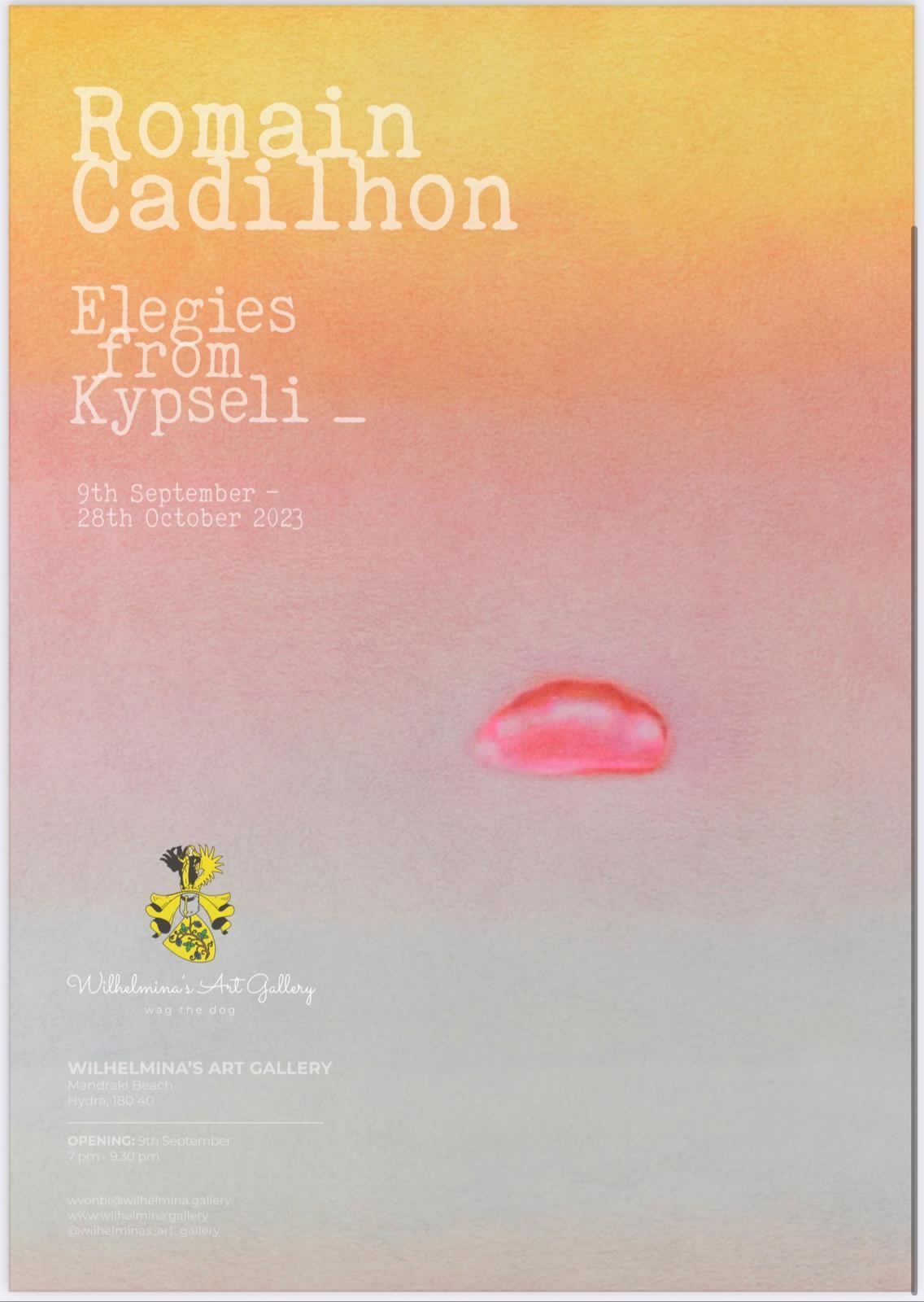Artist Romain Cadilhon at Wilhelmina's Art Gallery, Mandraki Bay. Hydra