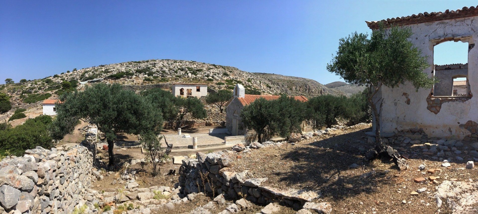 Views of Episkopi in the centre of Hydra Island Greece. A wonderful long walk on an off-season day with phenomenal views as a reward while you eat your picnic.