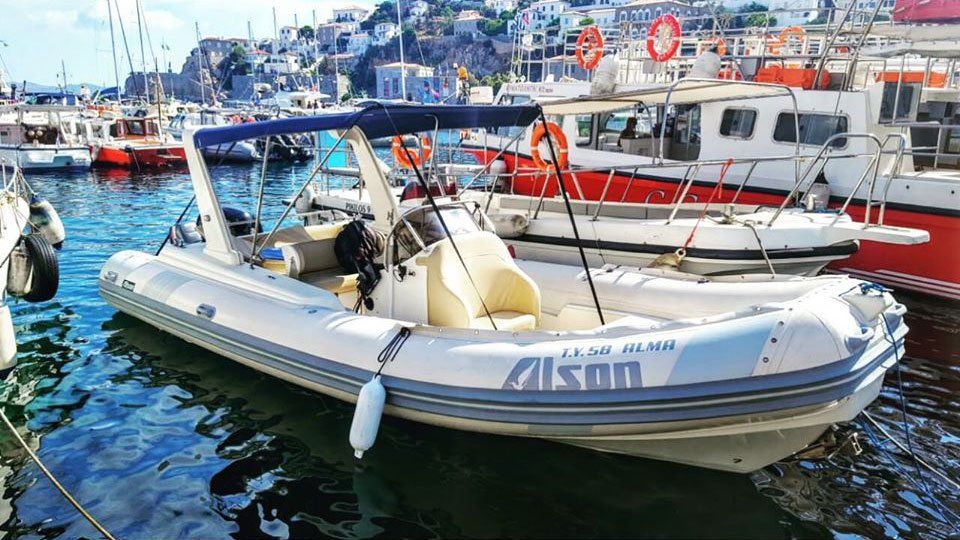 Alma, boat rental or private daily cruise on Hydra Island Greece from Hydra Rent A Boat.