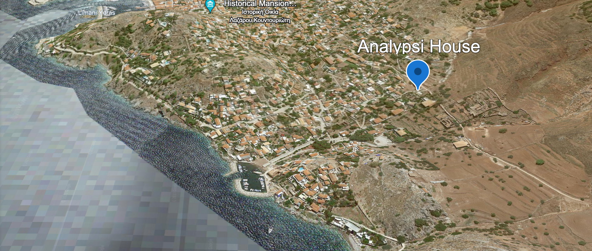 Location Map for Analypsi House on Hydra Island Greece