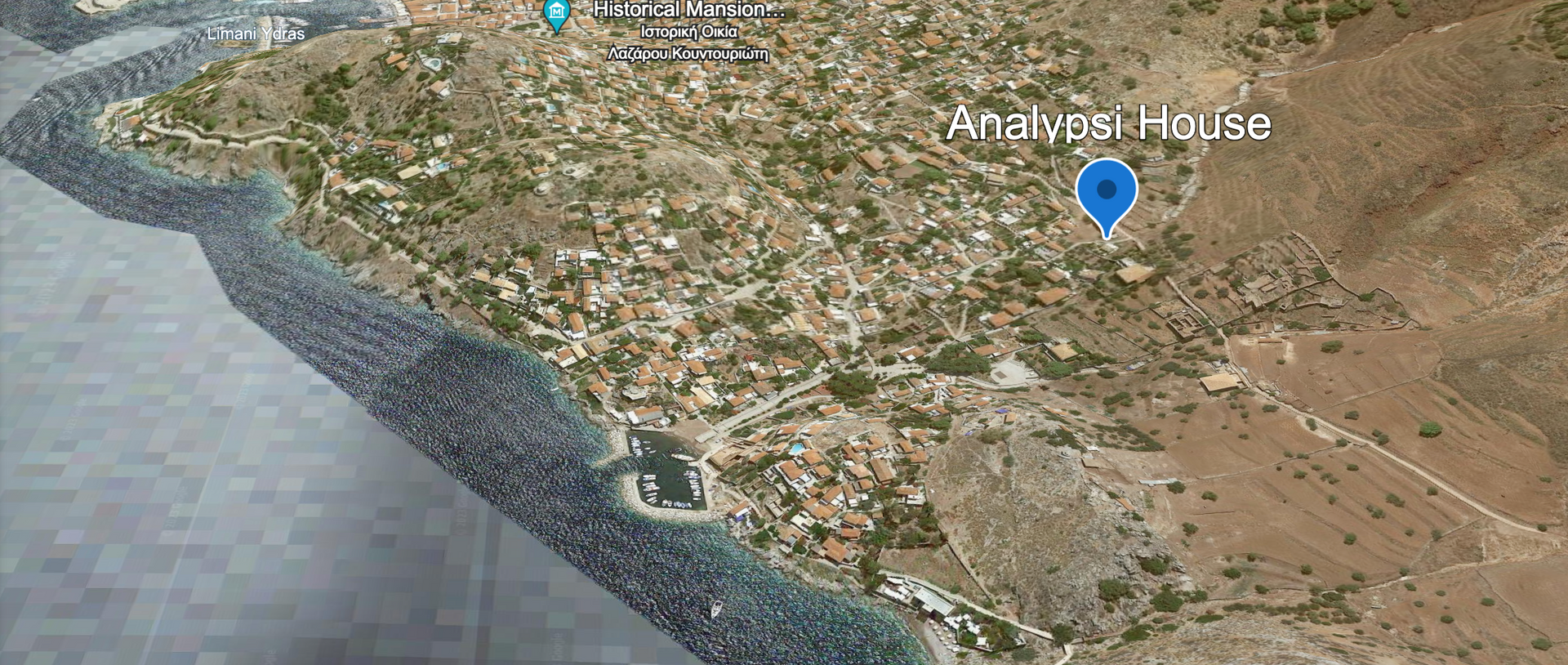 © 2020 HYDRADIRECT Location Map for Analypsi House on Hydra Island Greece